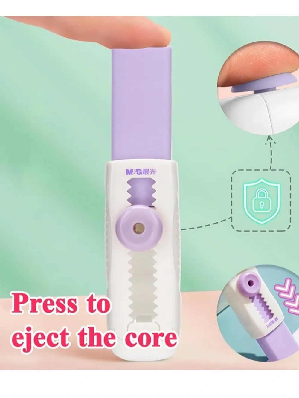5 Pack Erasers, Purple Sliding Retractable